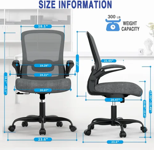 Miniatura 2 de Mimoglad Silla de oficina ergonómica – Silla de escritorio con reposabrazos abatibles y reclinable de 135°, soporte lumbar ajustable – Silla de Gris