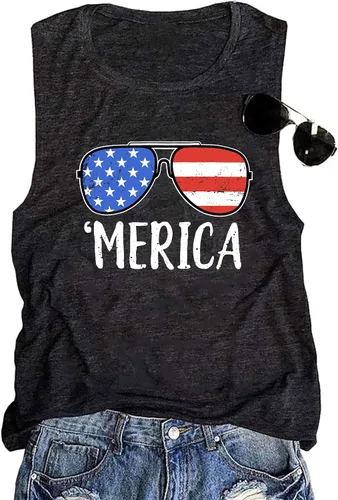 Miniatura 4 de Camisetas sin mangas con diseño de bandera estadounidense para mujer, camisetas casuales sin mangas para el 4 de julio