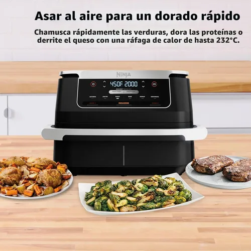 Miniatura 4 de Ninja Foodi Air Fryer 6 en 1 con megaZone de 7 cuartos y divisor de cesta para proteínas grandes y comidas completas Cocina 2 alimentos a la vez