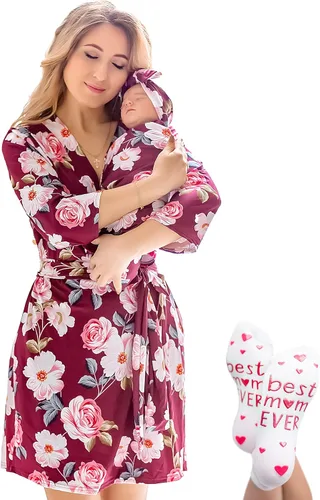 Miniatura 9 de ECO BABY - Conjunto de bata y manta para mamá y yo Bata de maternidad y conjunto de bebé a juego para niña, niño Parto hospitalario y parto