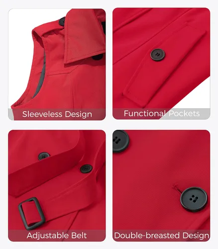 Miniatura 6 de Wantdo Chaleco largo para mujer, ligero, sin mangas, chaqueta de doble botonadura con bolsillos