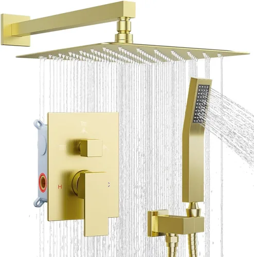 Miniatura 18 de Juego de grifo de ducha, sistema de ducha de lluvia de 12 pulgadas con ducha de mano y cabezal de ducha de lluvia de 6 pulgadas con montaje en Negro