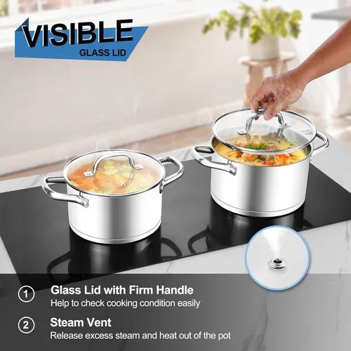 Miniatura 4 de Homikit Olla de acero inoxidable de 4 cuartos de galón, olla de inducción con tapa para sopa, salsa de pasta, cocinar a fuego lento, parte inferior