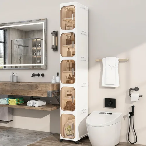 Miniatura 13 de KHNR Armario de almacenamiento de baño delgado de 3 niveles, gabinetes de almacenamiento plegables, almacenamiento de baño estrecho, organizador