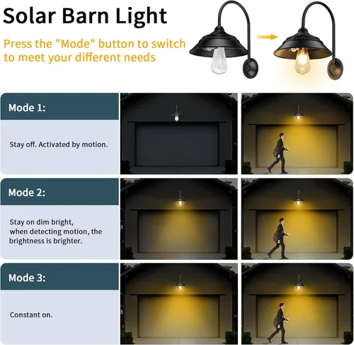 Miniatura 4 de Luz solar para granero, luz solar de pared para exteriores con 3 modos de iluminación y sensor de movimiento, luz impermeable estilo granja