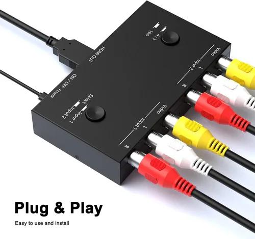 Miniatura 2 de Convertidor de 2 AV a HDMI, 1080P/720P 2 puertos RCA compuesto CVBS AV Switch a HDMI convertidor adaptador compatible 4:3/16:9 conmutación, para TV