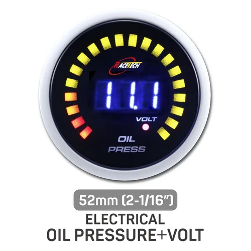 Miniatura 5 de RACETECH Medidor Digital Dual de Presión de Aceite y Voltímetro - 145 PSI, 8~18V - 52 mm 2-1/16" 20 LED Anillo Exterior Azul con Función
