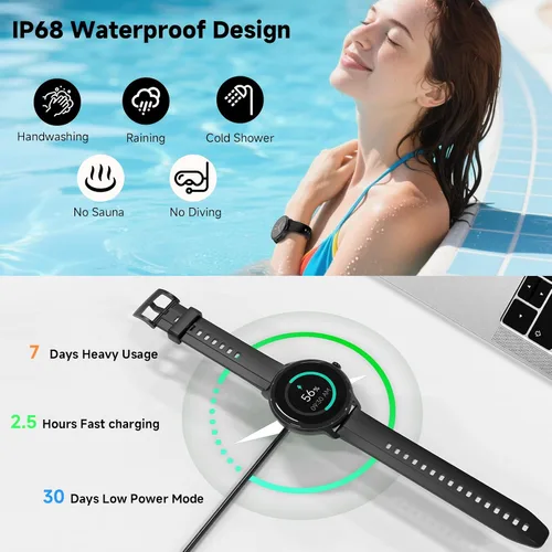 Miniatura 6 de Relojes inteligentes para mujeres y hombres de 1.27" HD con rastreador de actividad física con monitor de ritmo cardíaco/sueño/pasos/SpO2, reloj
