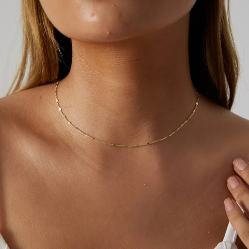 Miniatura 3 de Gargantilla chapada en oro de 14 quilates para mujer, delicada, cadena de monedas, gargantilla de iluminación simple, collares de espina de pescado