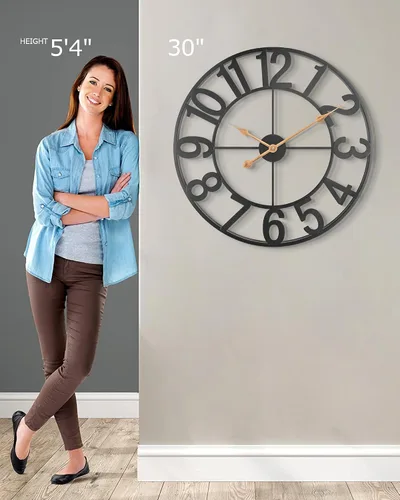 Miniatura 7 de Reloj de pared grande de 30 pulgadas, silencioso, sin tictac, funciona con pilas, moderno reloj de pared analógico redondo de metal redondo