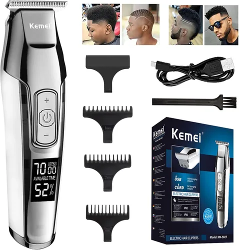 KEMEI KM-5027 - Cortadora de pelo inalámbrica para hombres, recortadora de barba eléctrica profesional, kit de cortes de pelo de peluquería con