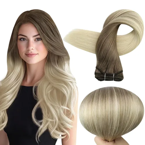Miniatura 21 de Full Shine Extensiones de cabello humano, 18 pulgadas, mechones de trama, color #2 castaño oscuro, 3.5 onzas, cabello Remy para coser, doble trama