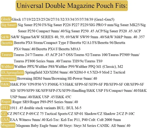Miniatura 2 de Bolsa universal doble para revista, 0.354 in .40 .45 .357 doble pila Mag. Funda de doble pila con clip de cinturón de 1.5 a 2.5 pulgadas para Glock