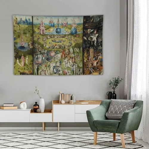 Miniatura 4 de Hieronymus Bosch Hieronymus Tapiz de pintura de fama mundial, tapiz de poliéster para decoración del hogar, dormitorio, decoración moderna, tapices