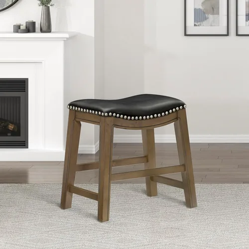 Miniatura 2 de Homelegance Ordway Taburetes de Altura de Comedor de Madera Maciza - Taburetes de Altura de Mesa Estilo Silla de Montar para Comedor de Transición