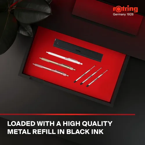 Miniatura 8 de Rotring Bolígrafo metálico 600, punta media, tinta negra, barril dorado, recargable, 1 unidad (paquete de 2)