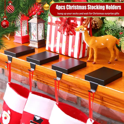 Miniatura 4 de Soportes de calcetines de Navidad de Zonon para repisa, ganchos de hierro resistentes para calcetines, mantel con almohadilla protectora