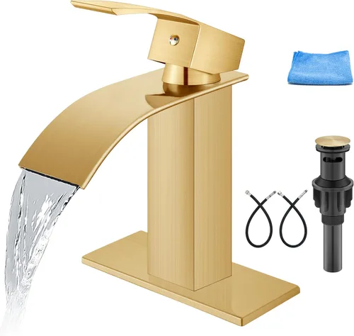 Aolemi Grifo de baño de una sola manija, 1 agujero, montaje en cubierta, lavabo para lavabo de lavabo RV con placa de cubierta y montaje de drenaje