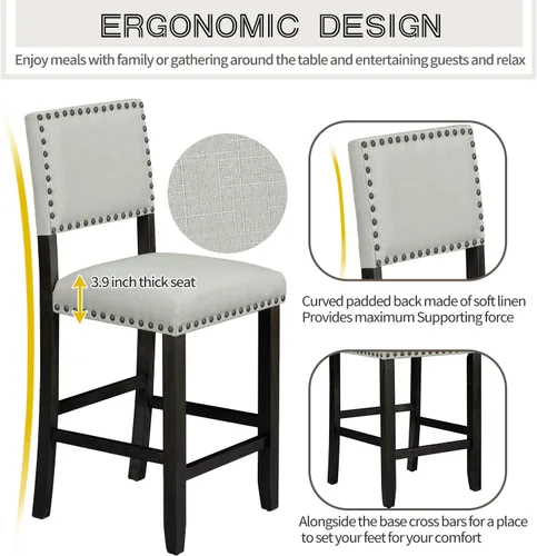 Miniatura 4 de Merax Juego de mesa de comedor de 5 piezas para 4, juego de mesa de cocina de altura de mostrador con una mesa rectangular y 4 sillas acolchadas