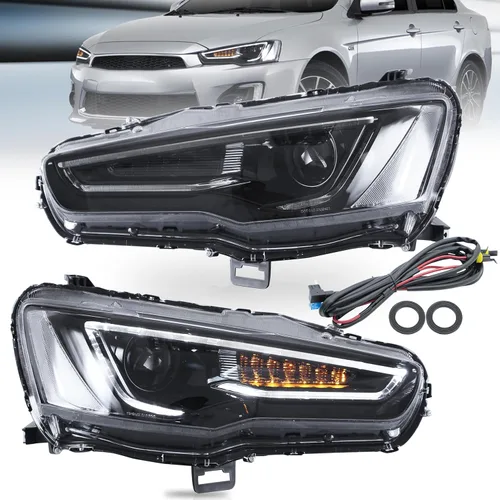 VLAND Conjunto de faros delanteros aptos para Mitsubishi Lancer& EVO X 2008-2020 W/DRL, luz delantera LED con señal de giro secuencial, faro