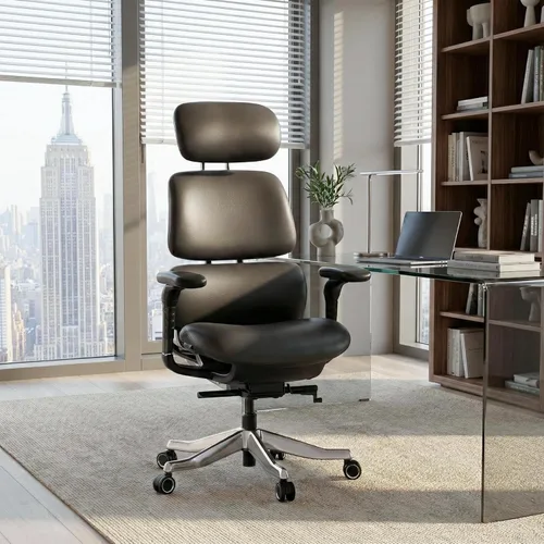 Miniatura 5 de EUREKA ERGONOMIC Silla de oficina ejecutiva, silla de oficina de respaldo alto con soporte lumbar, silla de escritorio ejecutiva de cuero de Negro