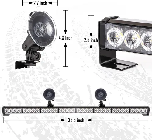 Miniatura 5 de Barra de Luz Estroboscópica de Emergencia Blanca/Verde de 36 pulgadas, 13 Patrones de Destello, Asesor de Tráfico, Advertencia de Peligro, Barra