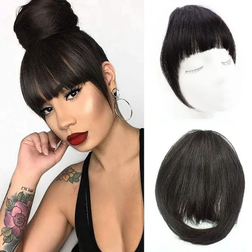 Miniatura 9 de Extensiones de cabello humano real con flecos, clip en flequillo, con sienes
