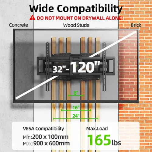 Miniatura 5 de USX MOUNT Diseño deslizante de 8 pulgadas/soporte de pared de movimiento completo resistente para televisores de 32 a 120 pulgadas, soporte de brazo