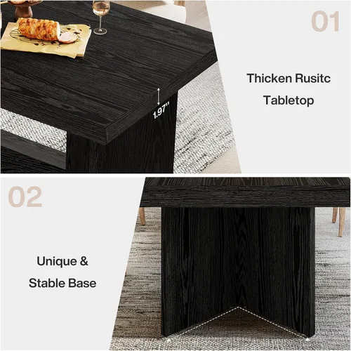 Miniatura 7 de Tribesigns Mesa de comedor de 63 pulgadas para 4-6, mesa de cocina de granja con pedestal resistente, muebles rectangulares de madera para el hogar