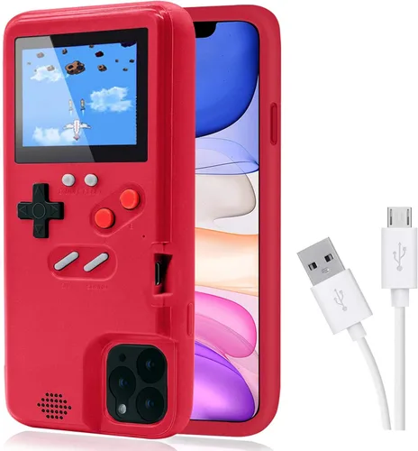 Funda de consola de juegos para iPhone, funda protectora retro autoalimentada con 36 juegos pequeños, pantalla a todo color, funda de videojuegos