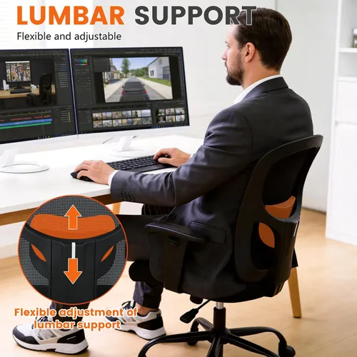 Miniatura 5 de Silla de oficina grande y alta, asiento ancho de 400 libras, silla de computadora con soporte lumbar, brazos ajustables, silla giratoria de malla