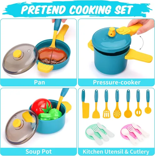 Miniatura 2 de Juego de accesorios de cocina para niños, juego de juguetes de cocina para niños, juego de juguetes de cocina para niños pequeños, ollas y sartenes