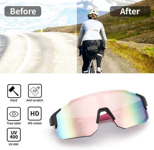 Miniatura 5 de FEISEDY Gafas de sol deportivas para hombres, mujeres y adolescentes - Béisbol, ciclismo, ciclismo UV400 protección B2388 008-negro rosa