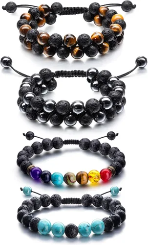 Pulsera difusor de aceite esencial de piedra de lava ajustable cuerda trenzada cuentas de yoga para hombres y mujeres piedra original