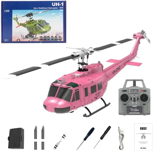 Miniatura 20 de Helicóptero RC 1/48 para adultos, RC ERA C032 UH-1 Huey 2.4G 6CH Gyro estabilizado aeronave de control remoto con retención de altitud y flujo