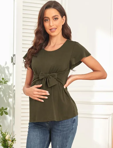 Miniatura 4 de Camisa de maternidad casual con volantes, manga corta, cuello redondo, para embarazo