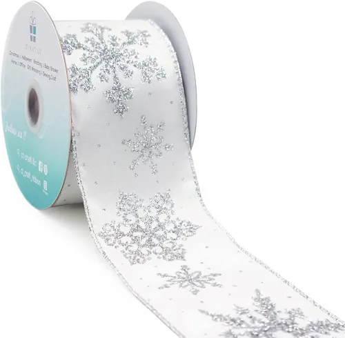 Miniatura 7 de Tela metálica dorada champagne con cinta de copo de nieve dorado con alambre de 2.5 pulgadas x 10 yardas para decoración del hogar de Navidad, lazo