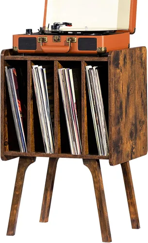 LELELINKY Soporte para tocadiscos, mesa de almacenamiento de discos de vinilo con 4 gabinetes de hasta 100 álbumes, soporte para tocadiscos de