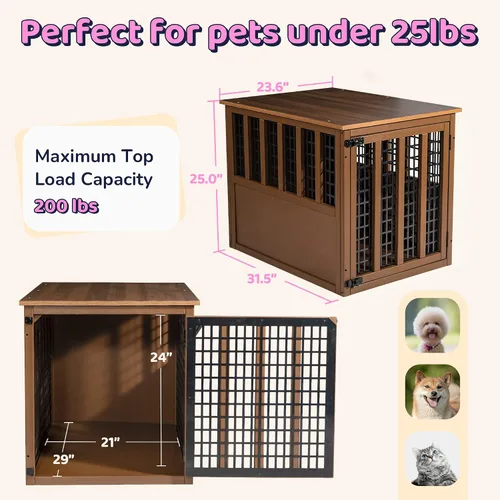 Miniatura 3 de Muebles de jaula para perros, caja de madera con puerta, perrera interior para perros pequeños/medianos, mesa auxiliar, perreras de malla, casa