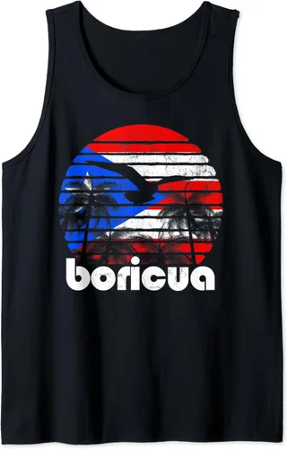 Camiseta sin mangas de regalo retro vintage de la bandera de Puerto Rico para hombres y mujeres Negro S