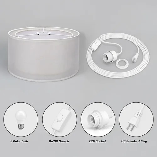 Miniatura 6 de Lámpara Colgante Enchufable, Luces Colgantes con Cable Blanco de 15 Pies con Cable Enchufable, Luz Colgante con Interruptor de Encendido/Apagado