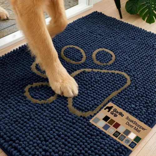 Miniatura 15 de GORILLA GRIP SOAKSTOPPER - Tapete para puerta de perro, 30 x 20 pulgadas, lavable a máquina, absorbente, captura la humedad, barro, suciedad, Negro