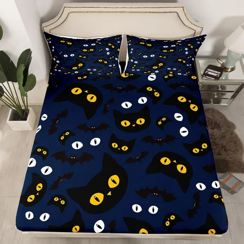 Miniatura 8 de Erosebridal Sábanas de calavera de azúcar, sábana bajera ajustable de Halloween, tamaño individual, ropa de cama de galaxia trippy morada, funda