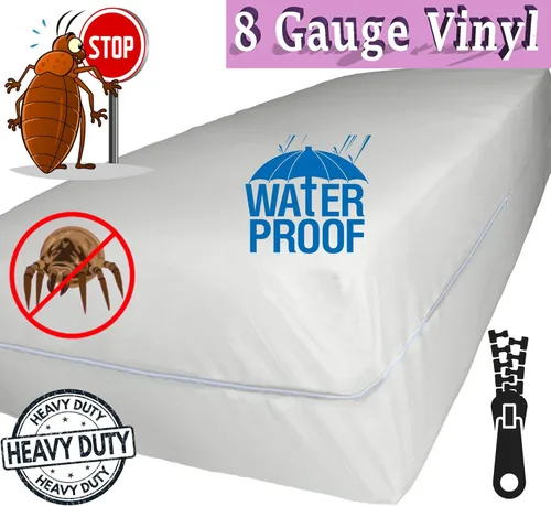 Miniatura 2 de Protector de colchón de vinilo de calibre 8 extra pesado superior con cremallera, 100% impermeable, tamaño individual, color blanco