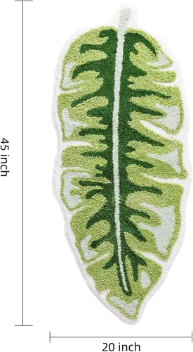 Miniatura 2 de Panstar Green Leaf - Tapete de baño con planta de plátano grande, antideslizante, absorbente, bonita en forma de palma, alfombra de ducha de felpa