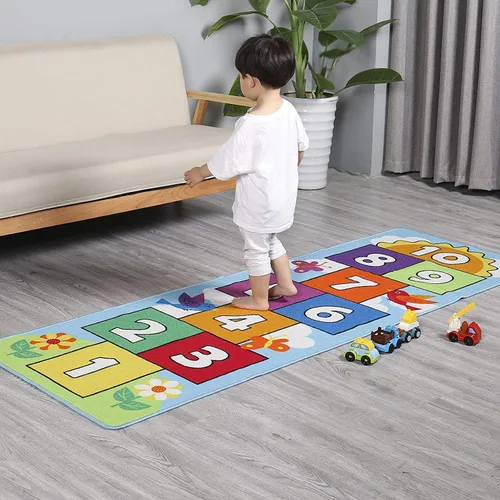 Miniatura 5 de Hop and Count Hopscotch - Alfombra de juego para niños, alfombra de juego para gatear, alfombra antideslizante de aprendizaje de números para niños