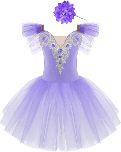 Miniatura 25 de JEATHA Camisola para niñas y niñas, leotardo con falda, vestido de ballet, cisne, lago, tutú, bailarina, disfraces para competición