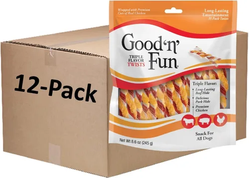 Miniatura 9 de Good 'n' Fun Twists - Golosina para perros de larga duración, con proteínas reales, piel de res y pollo premium, apoya la salud dental, estimulación