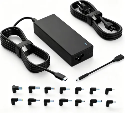 Cargador universal USB C de 100 W para portátil con 15 puntas, compatible con HP DELL Lenovo Acer Asus Toshiba Samsung MacBook IBM Sony LG y
