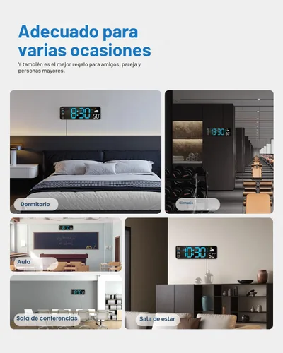 Miniatura 8 de Reloj de pared digital, reloj digital con pantalla grande con control remoto, despertador LED con cable con fecha, semana, temperatura, humedad, DST